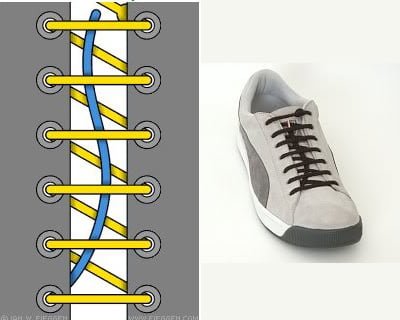 Thắt dây giày kiểu sọc ngang giấu dây