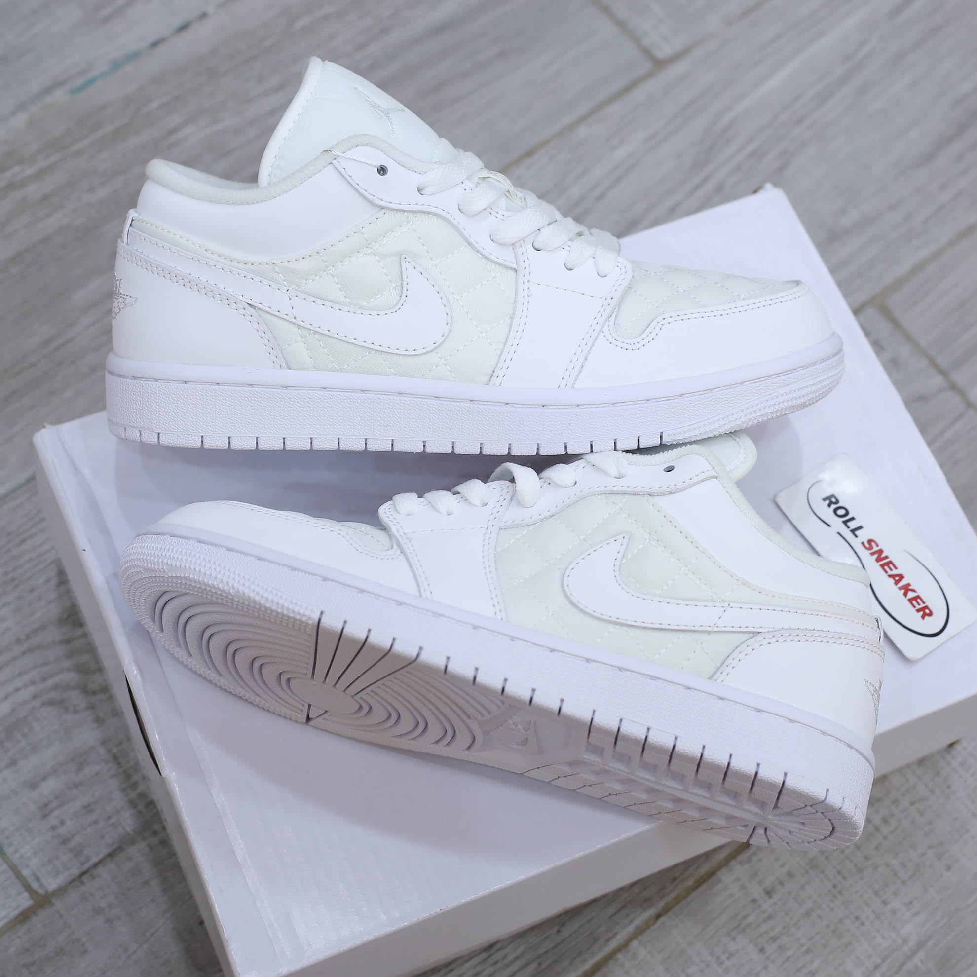 Giày Nike Air Jordan 1 Low ‘Triple White Quilted’ Like Auth