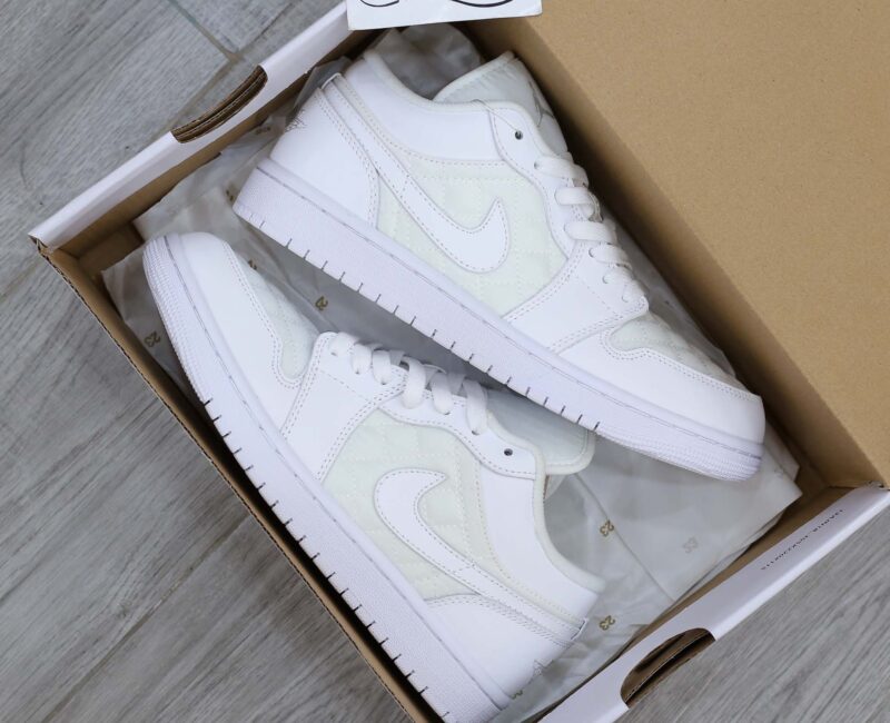 Giày Nike Air Jordan 1 Low ‘Triple White Quilted’ Like Auth