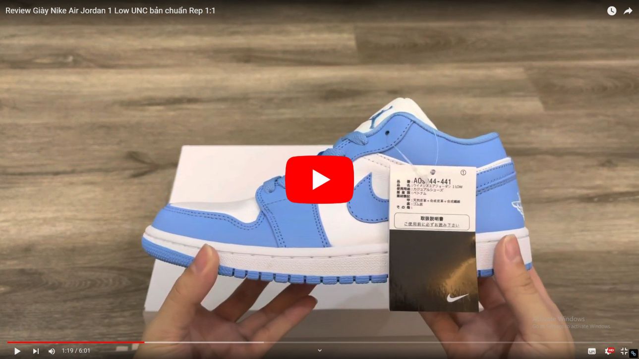 Video Giày Nike Air Jordan 1 Low UNC Rep 1:1