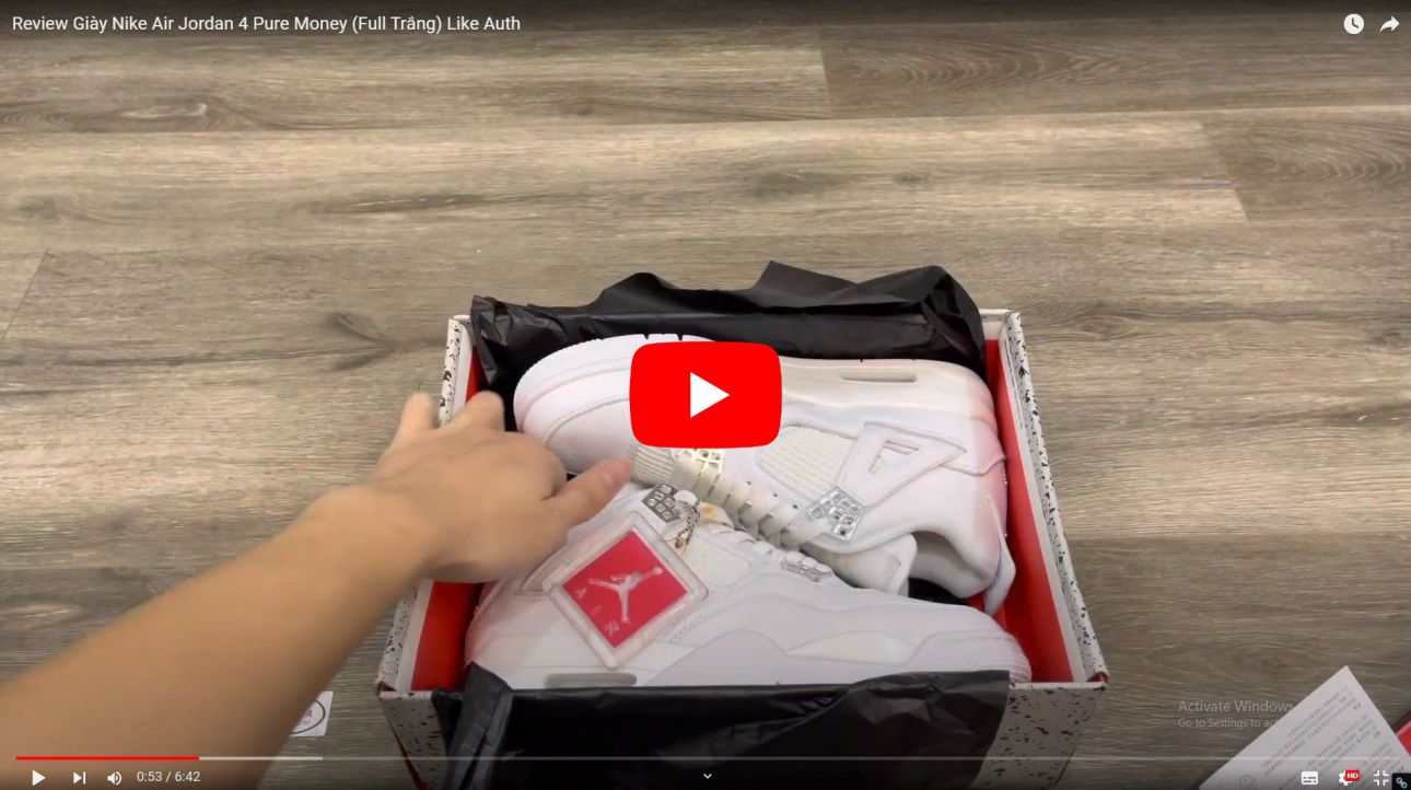 Video Giày Nike Air Jordan 4 Retro Pure Money (full trắng) Like Auth
