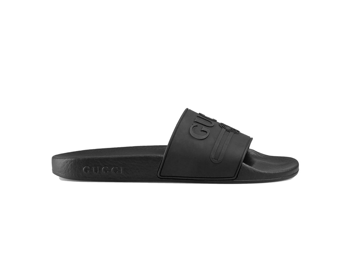 Dép Gucci Logo Slide Black Rubber Replica