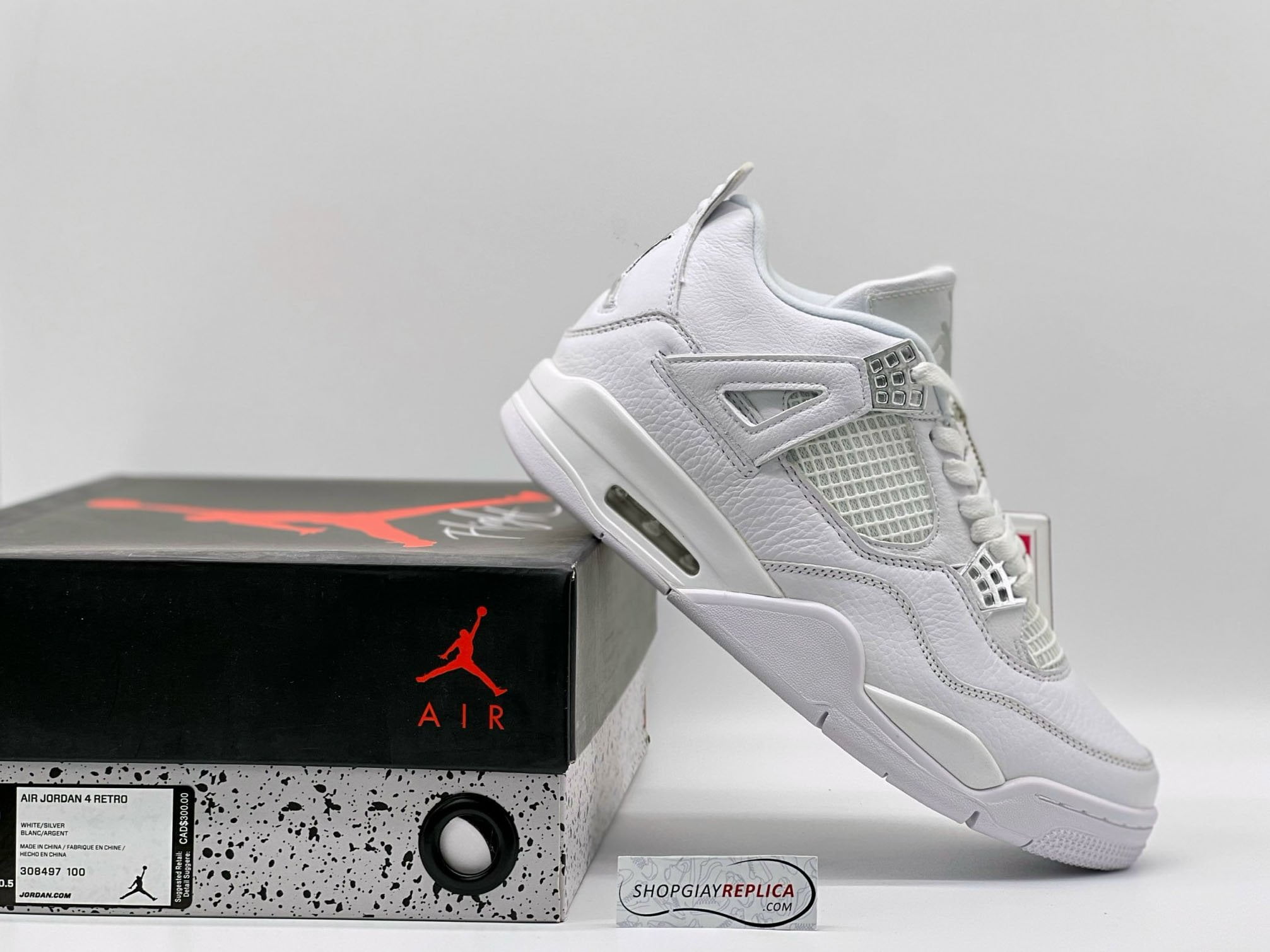 Giày Nike Air Jordan 4 Retro Pure Money (full trắng) rep