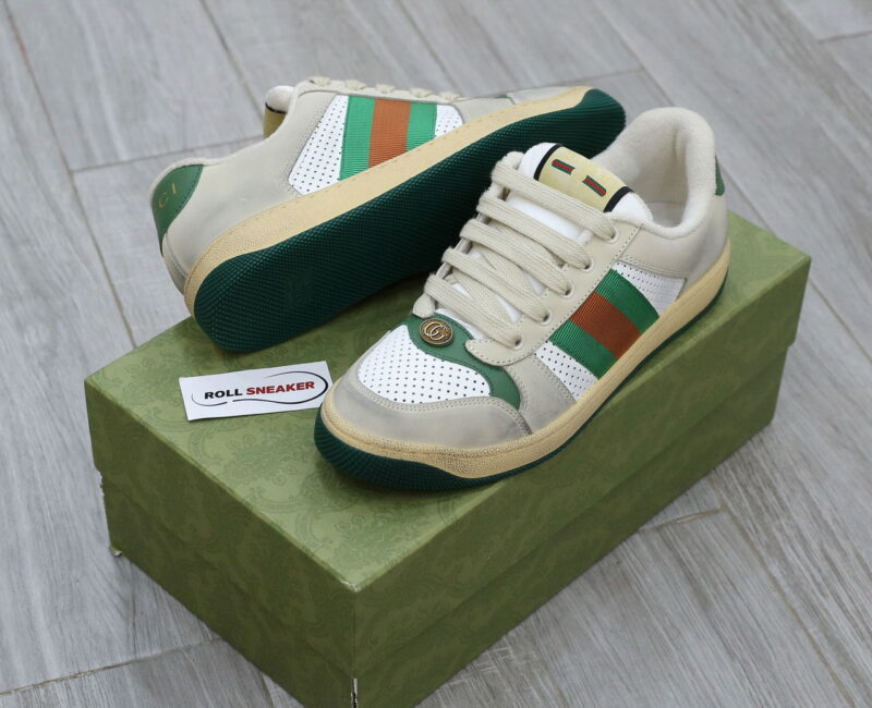 giay Gucci Embroidered Beige Green White sieu cap