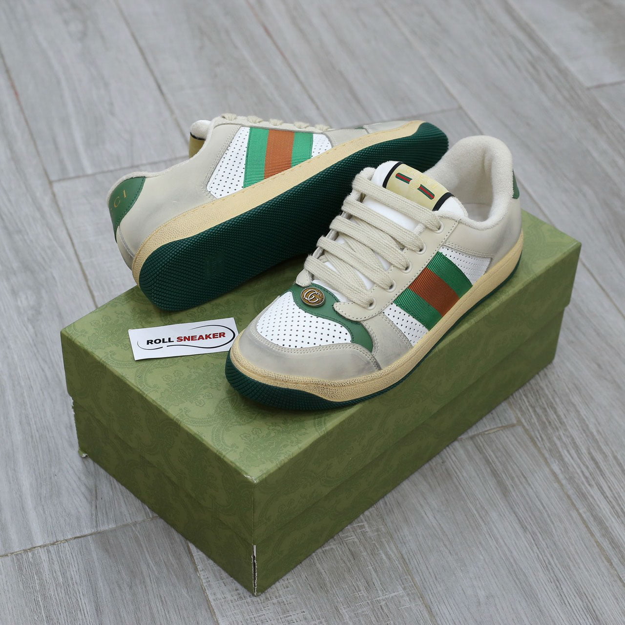 giay Gucci Embroidered Beige Green White sieu cap