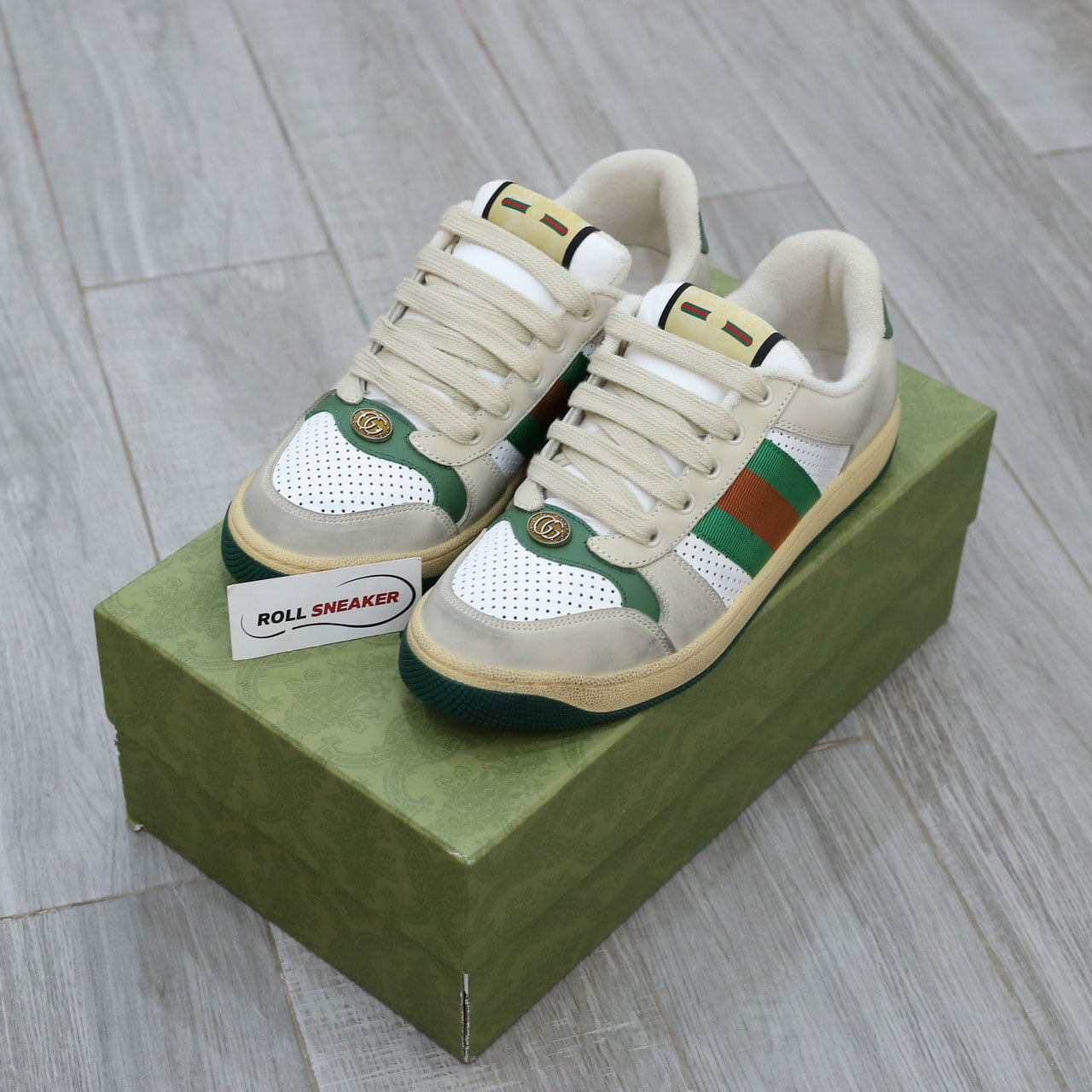 giay Gucci Embroidered Beige Green White sieu cap