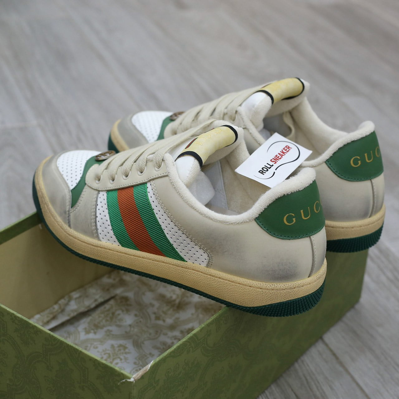 giay Gucci Embroidered Beige Green White sieu cap