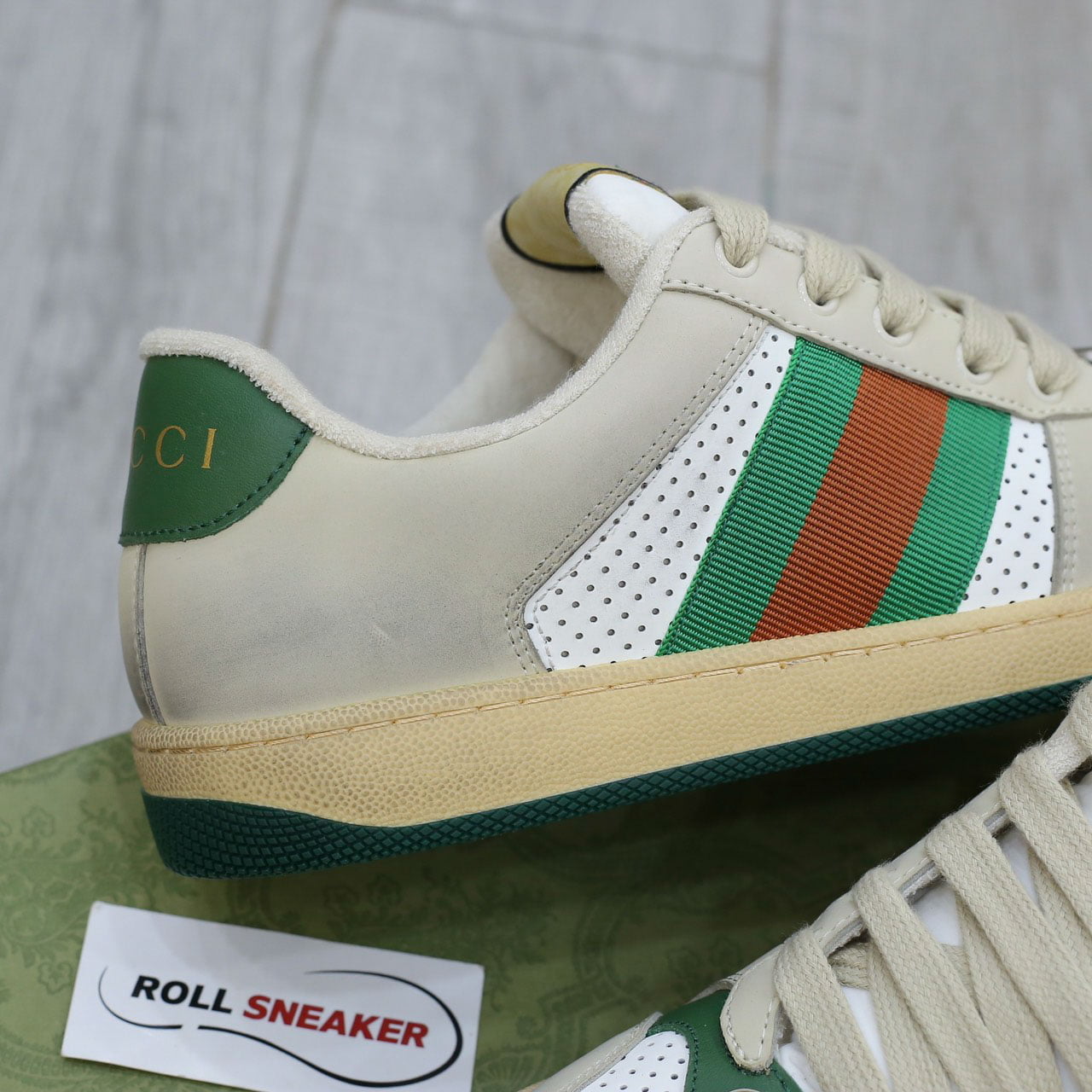 giay Gucci Embroidered Beige Green White sieu cap