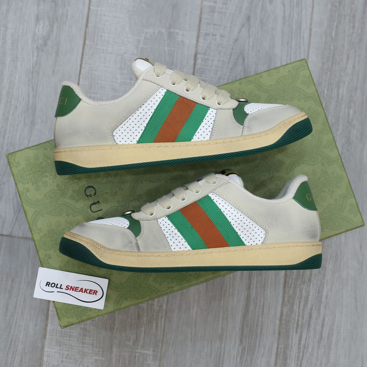 giay Gucci Embroidered Beige Green White sieu cap