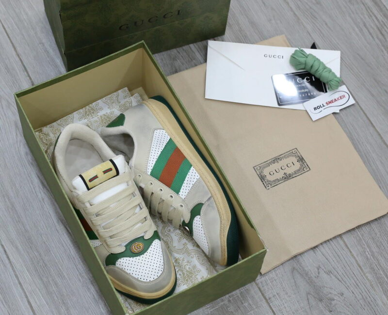 giay Gucci Embroidered Beige Green White sieu cap