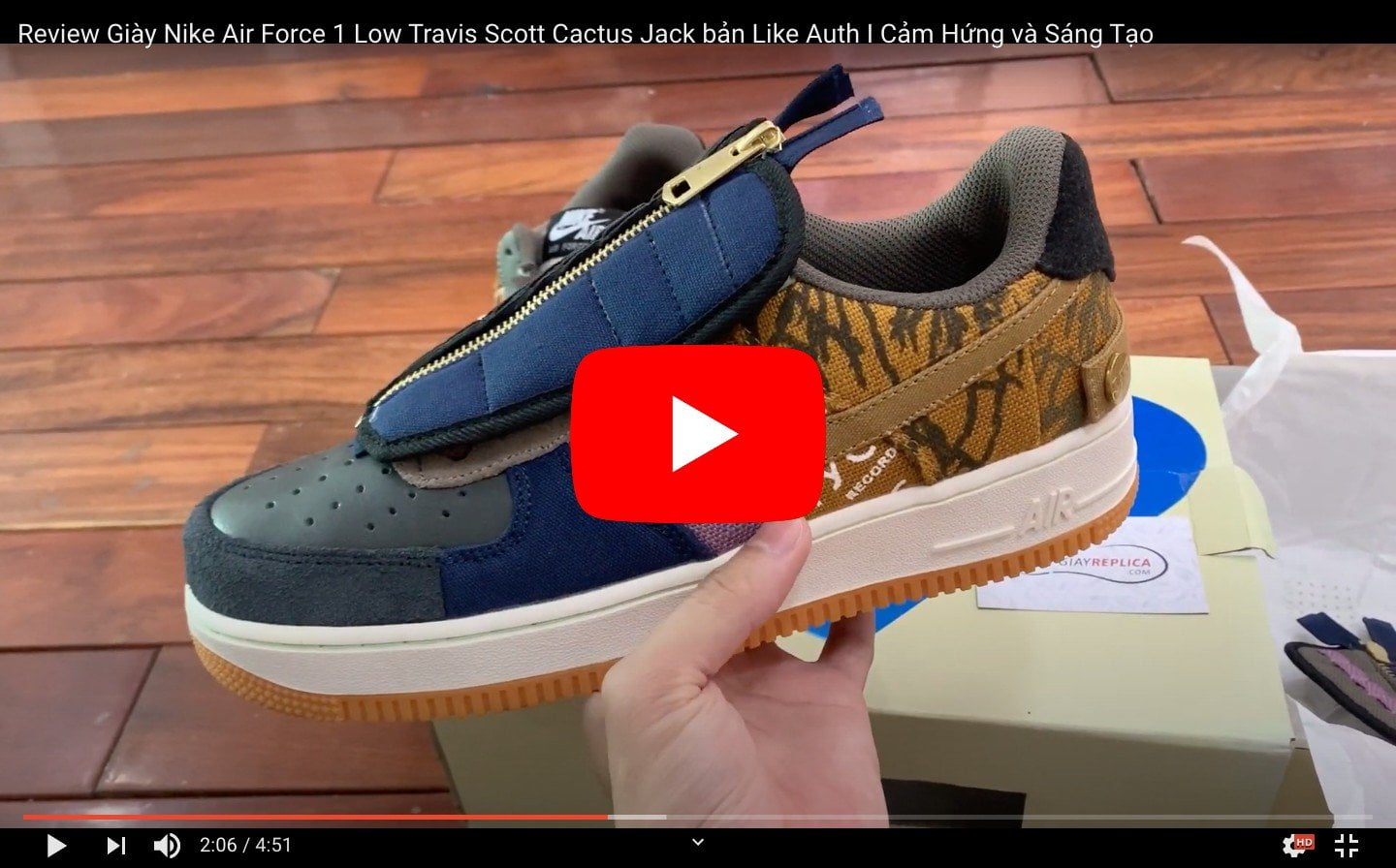 video unbox giày nike air force travis scott