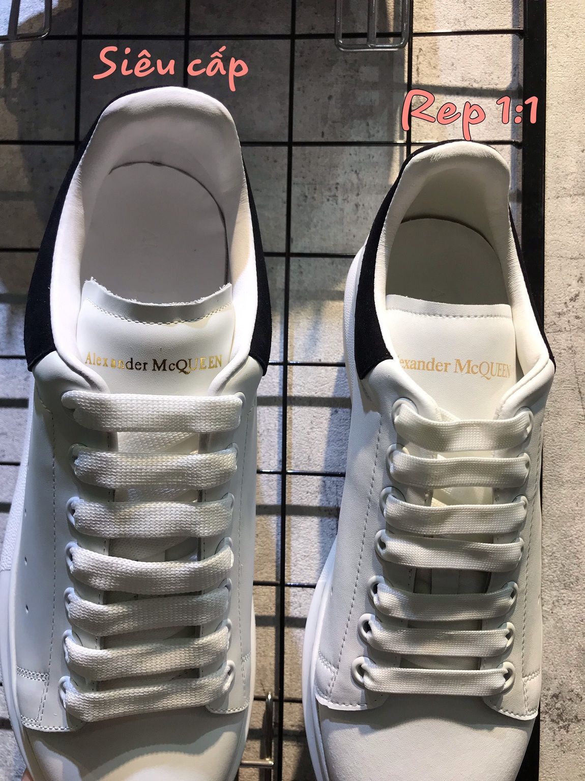 so sánh lưỡi gà giày mcqueen rep 11 và like auth