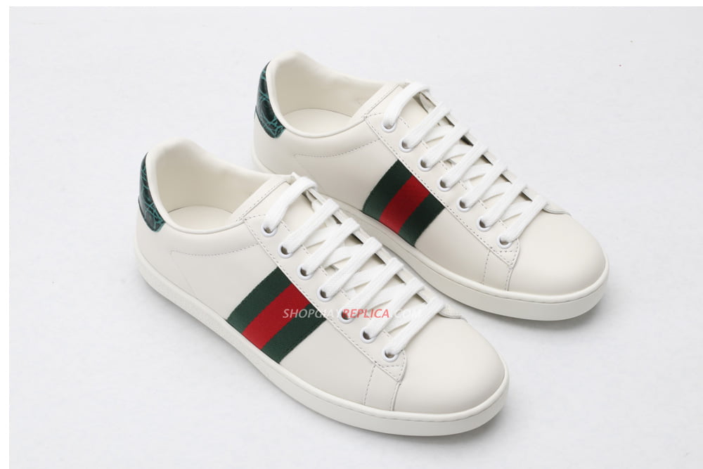 Giày Gucci Ace Leather Sneaker With Green Crocodile Like Auth