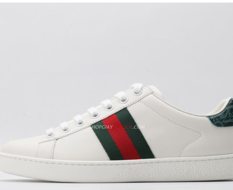 Giày Gucci Ace Leather Sneaker With Green Crocodile Like Auth