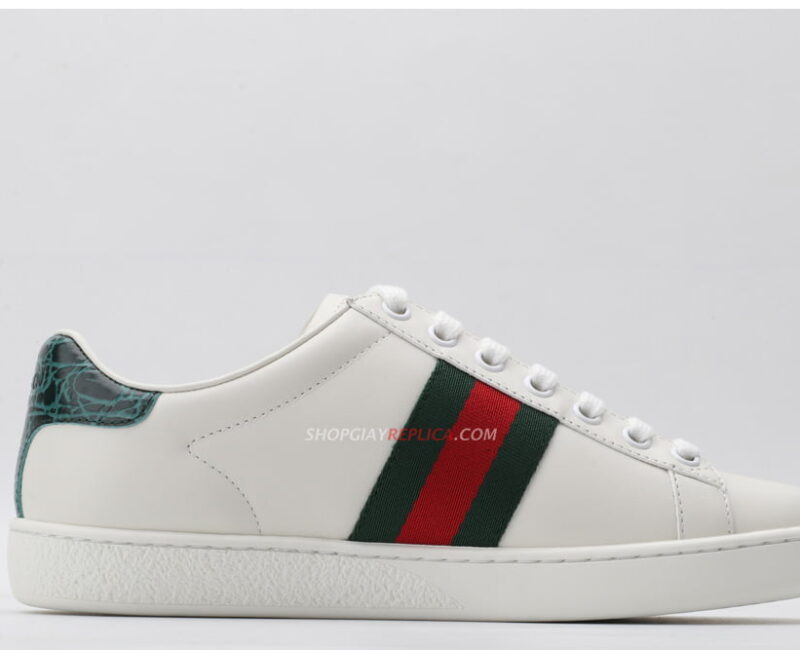 Giày Gucci Ace Leather Sneaker With Green Crocodile Like Auth