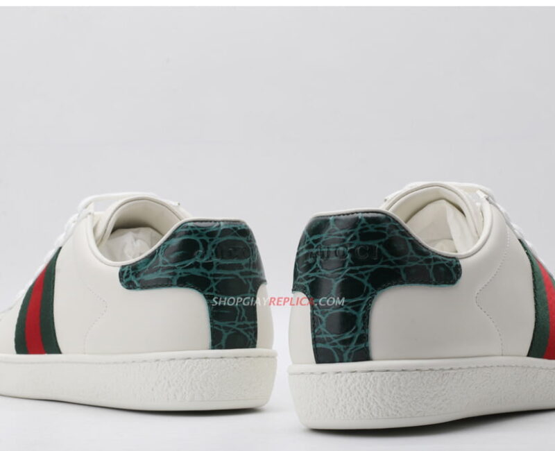 Giày Gucci Ace Leather Sneaker With Green Crocodile Like Auth