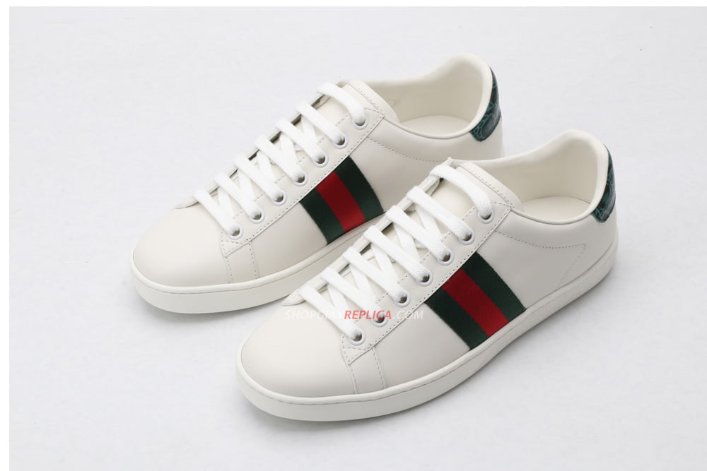 Giày Gucci Ace Leather Sneaker With Green Crocodile Like Auth