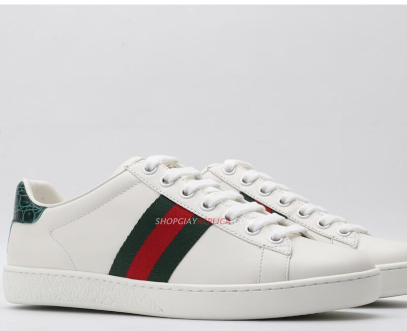 Giày Gucci Ace Leather Sneaker With Green Crocodile Like Auth