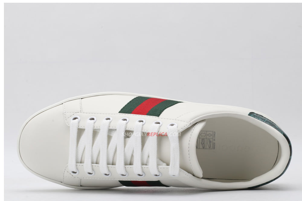Giày Gucci Ace Leather Sneaker With Green Crocodile Like Auth