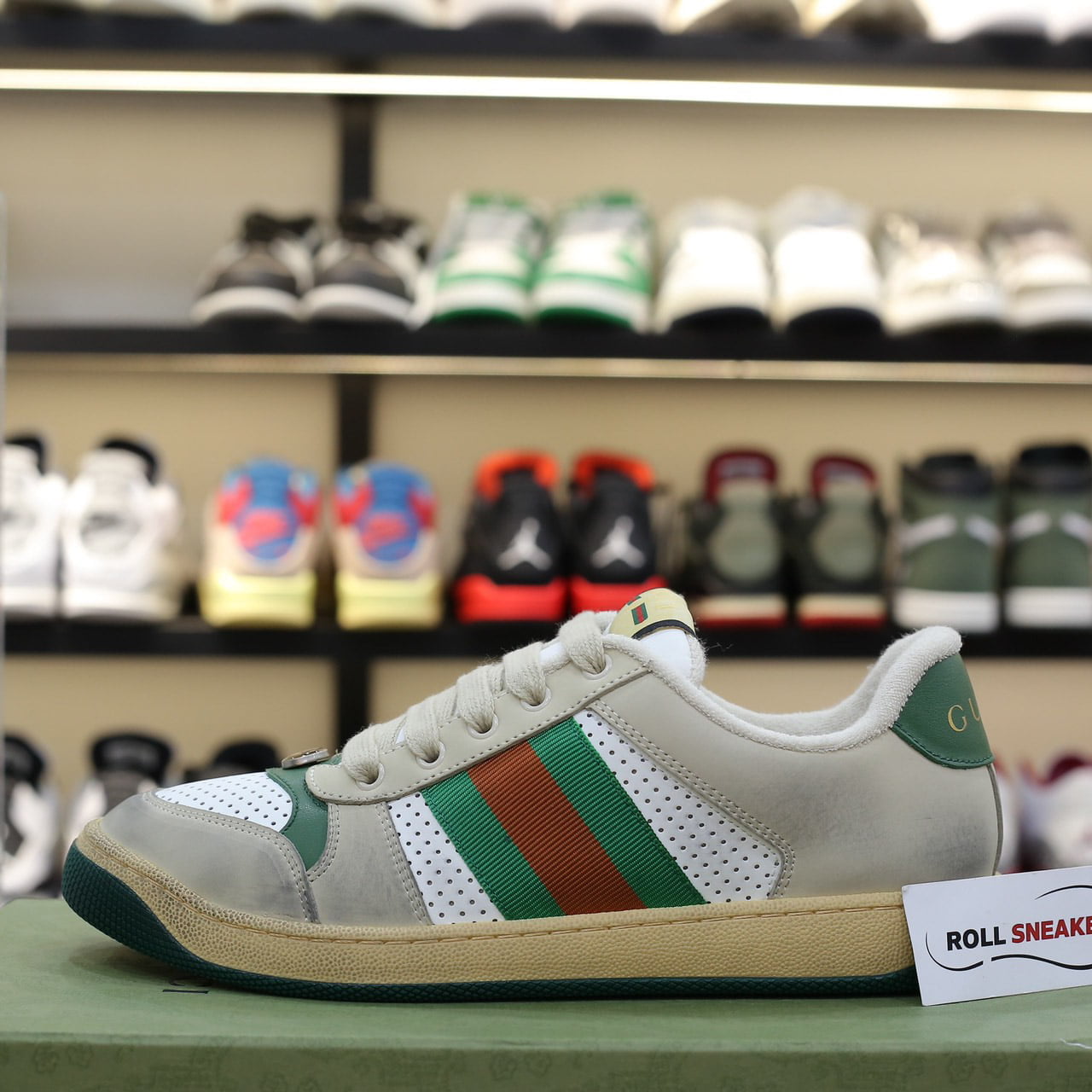 Gucci Screener Leather Green White Like Auth