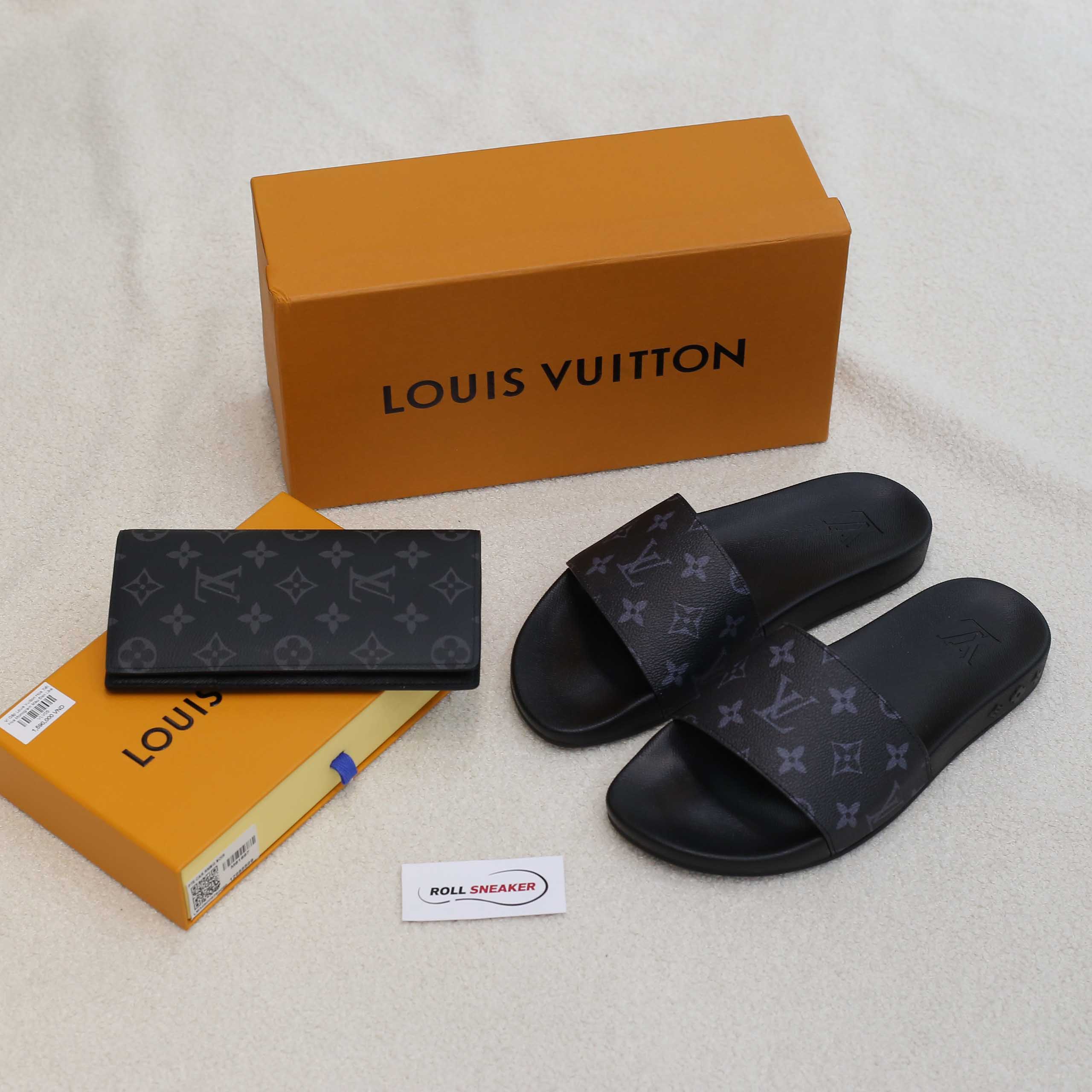 Dép Louis Vuitton Waterfront Mule Monogram Eclipse