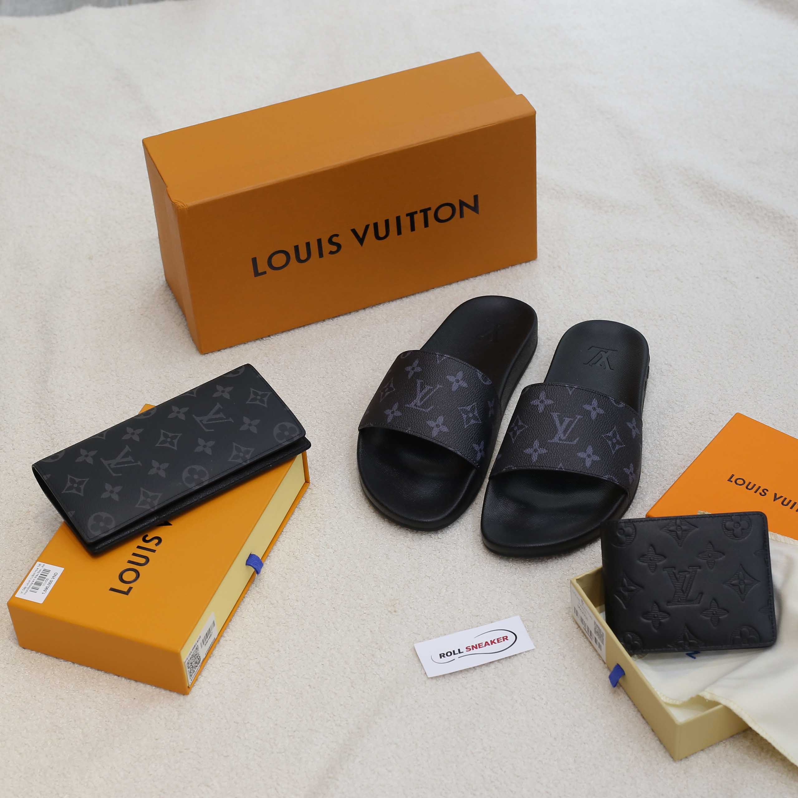 Dép Louis Vuitton Waterfront Mule Monogram Eclipse