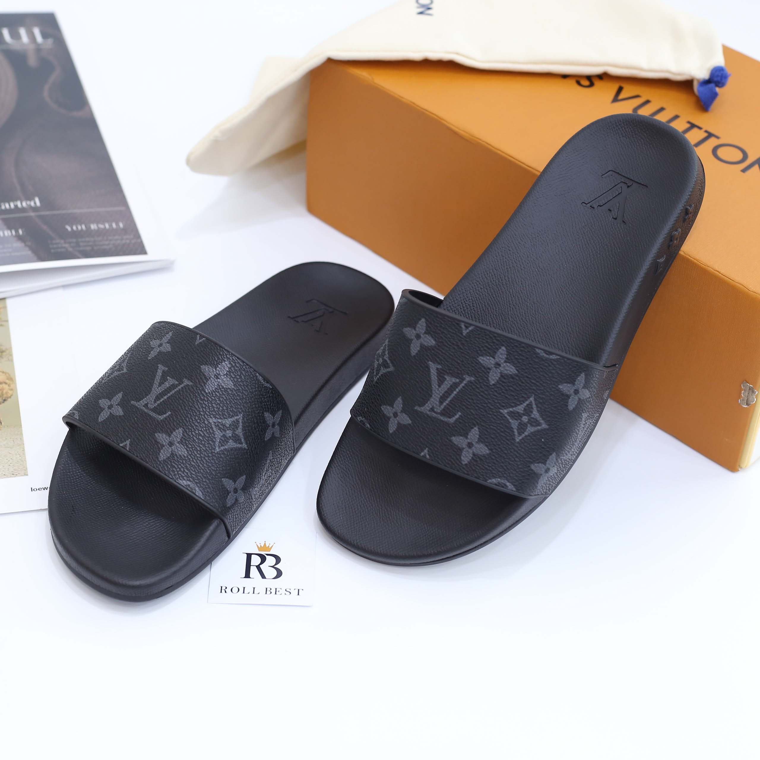 Dép Louis Vuitton Waterfront Mule Monogram Eclipse Best Quality