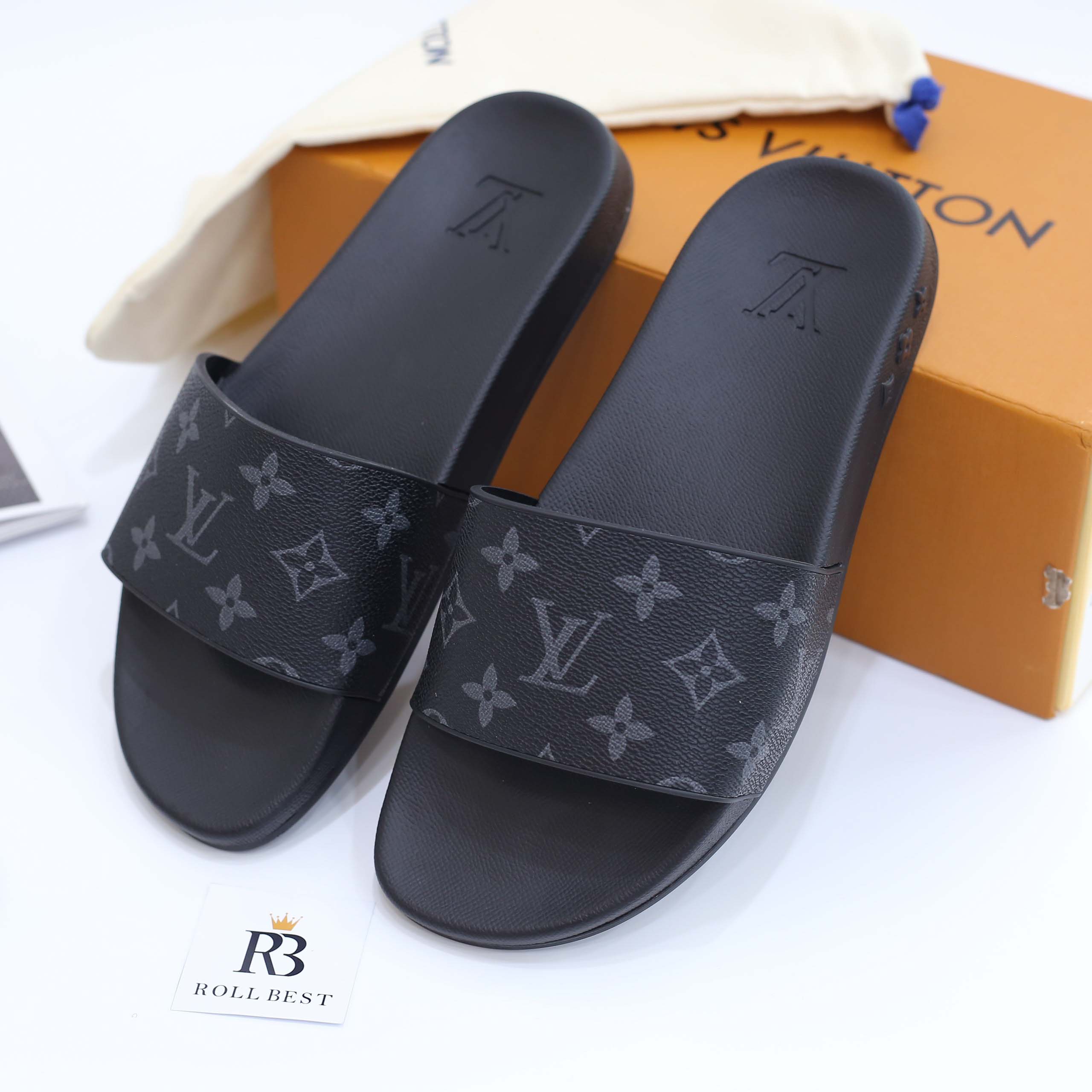 Dép Louis Vuitton Waterfront Mule Monogram Eclipse Best Quality