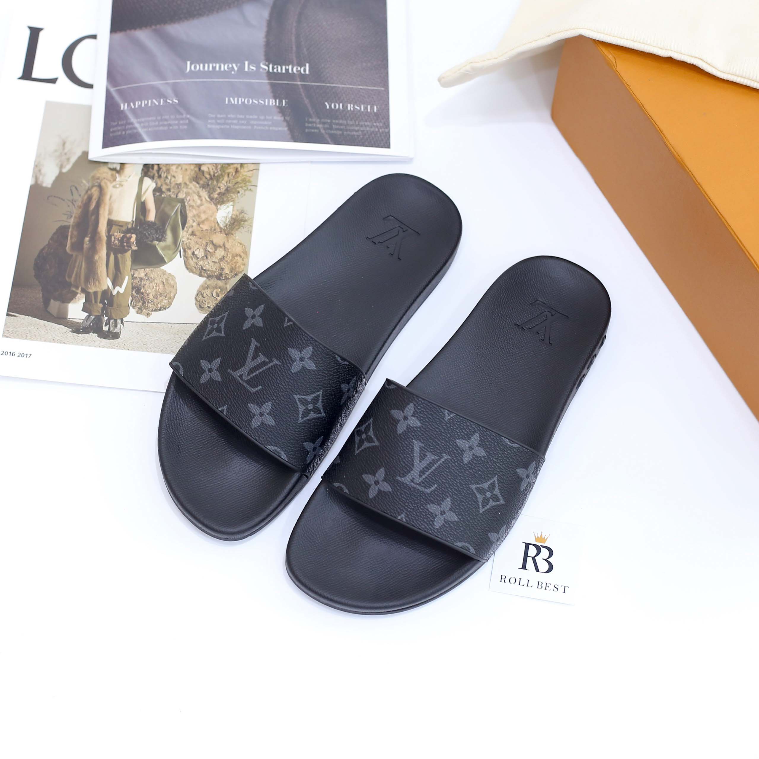 Dép Louis Vuitton Waterfront Mule Monogram Eclipse Best Quality