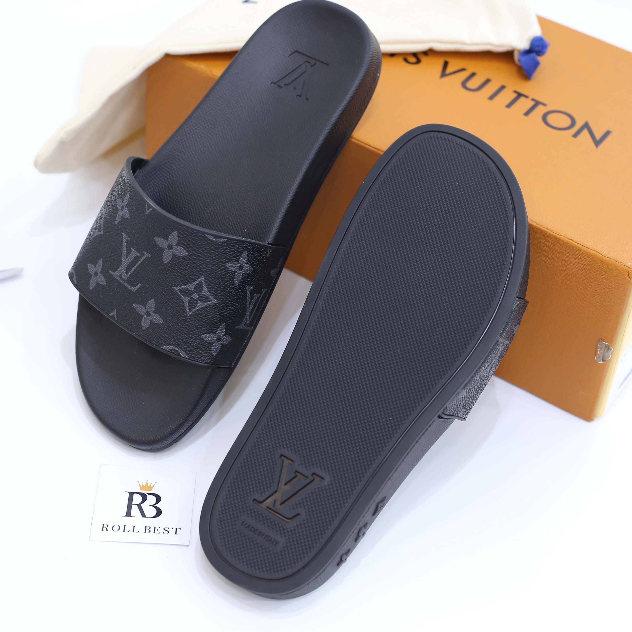 Dép Louis Vuitton Waterfront Mule Monogram Eclipse Best Quality