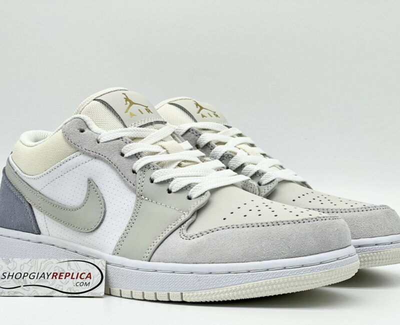 Dấu Swings được in dập chìm 3D tại gót giày air jordan 1 low paris chuẩn rep 1:1