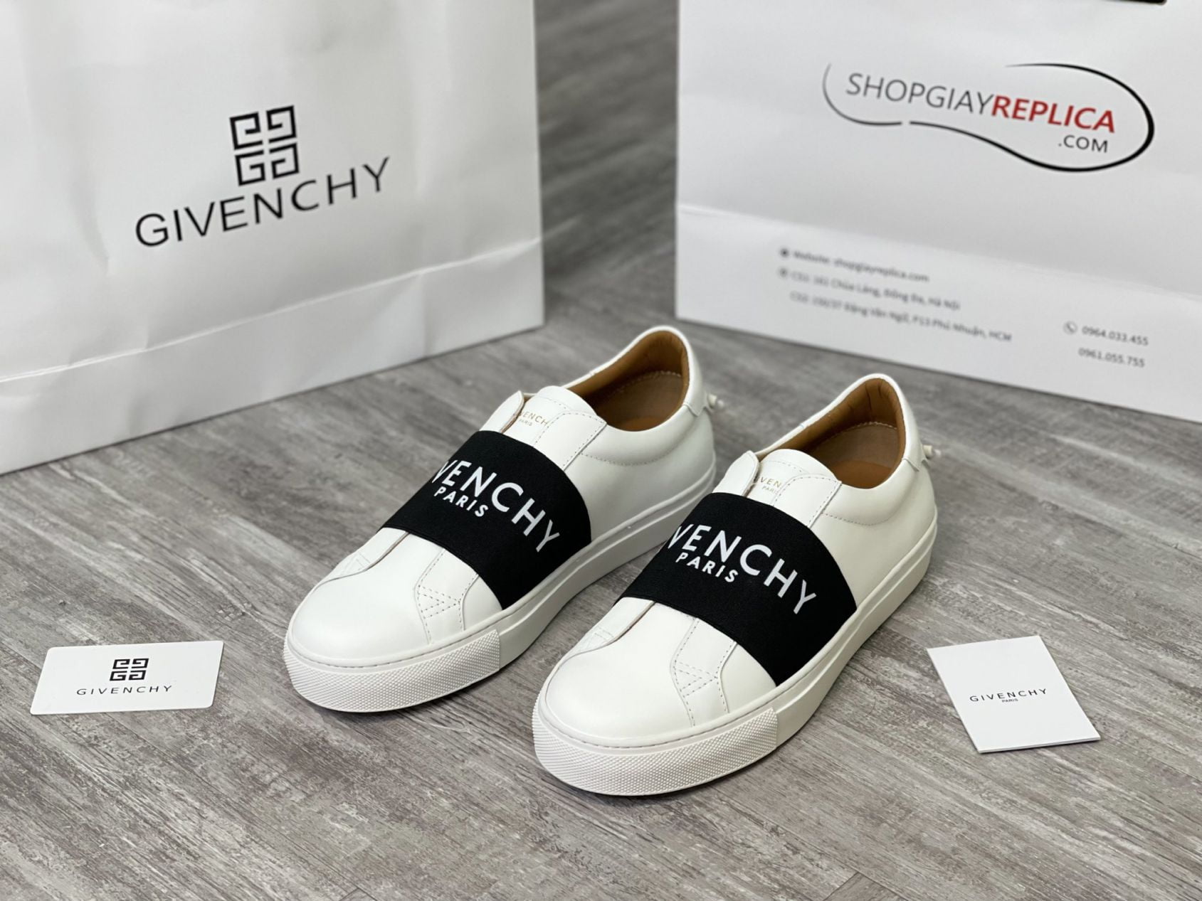 giày givenchy paris strap black white