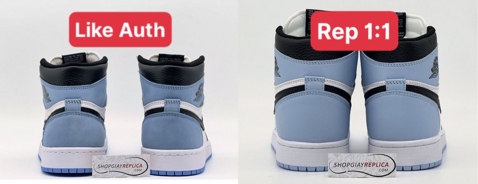 So sánh jordan 1 university blue Rep 11 và Like Auth