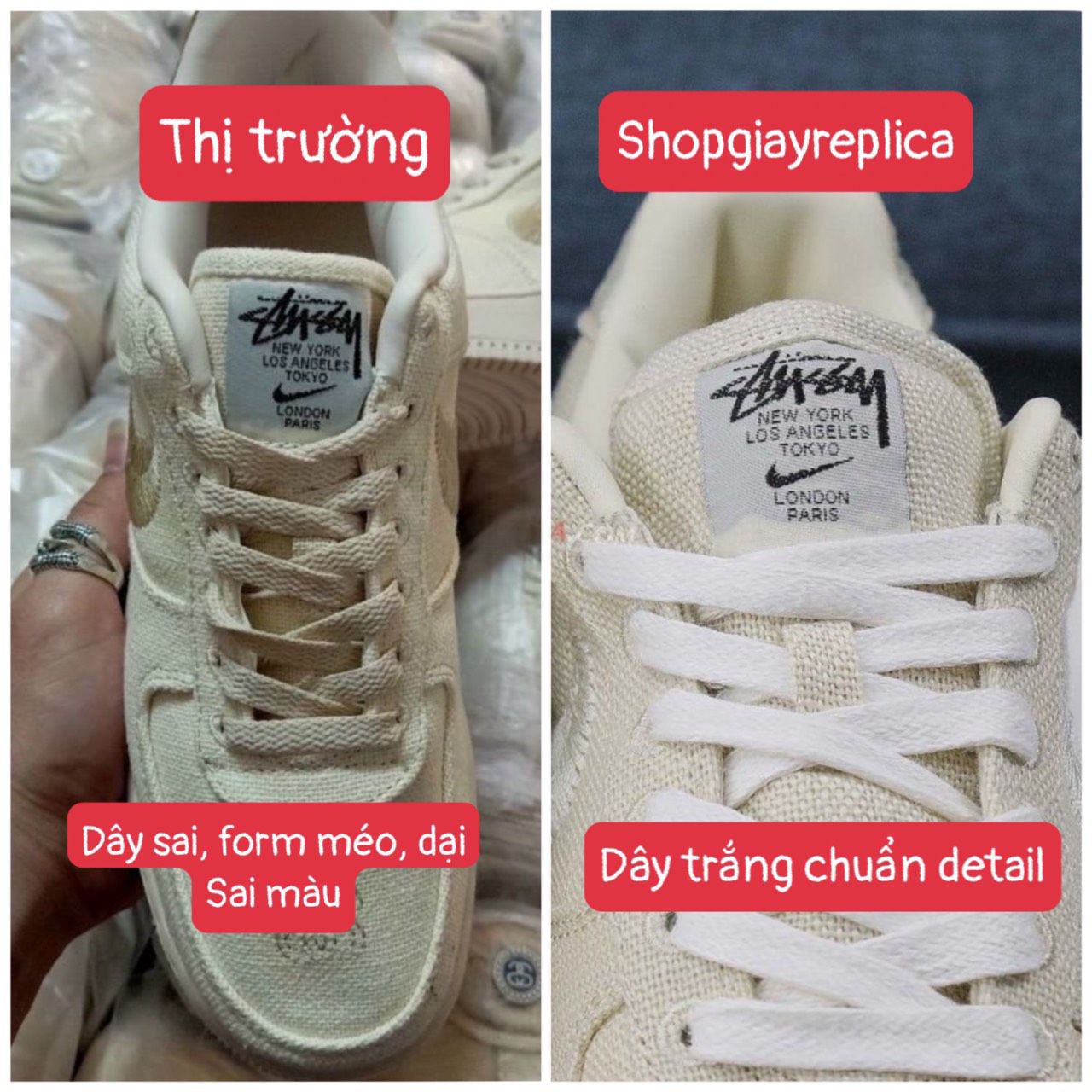 phân biệt af1 stussy fossil rep 1:1