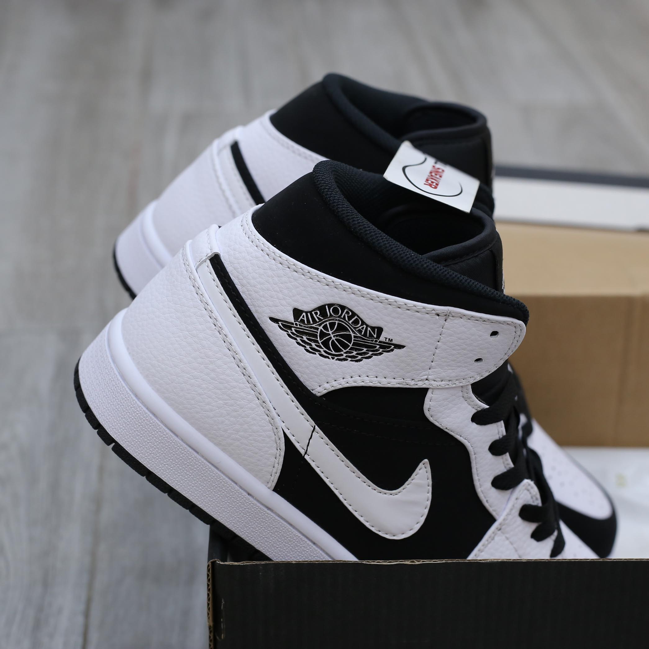 gót giày air jordan 1 mid tuxedo black white