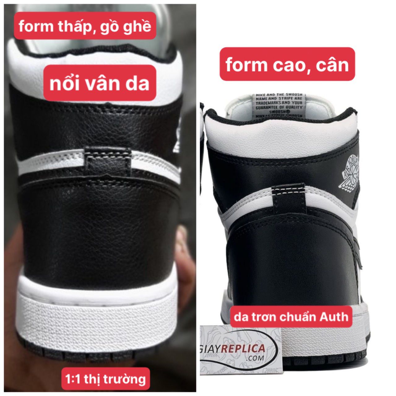 so sánh air jordan 1 black white rep 1:1