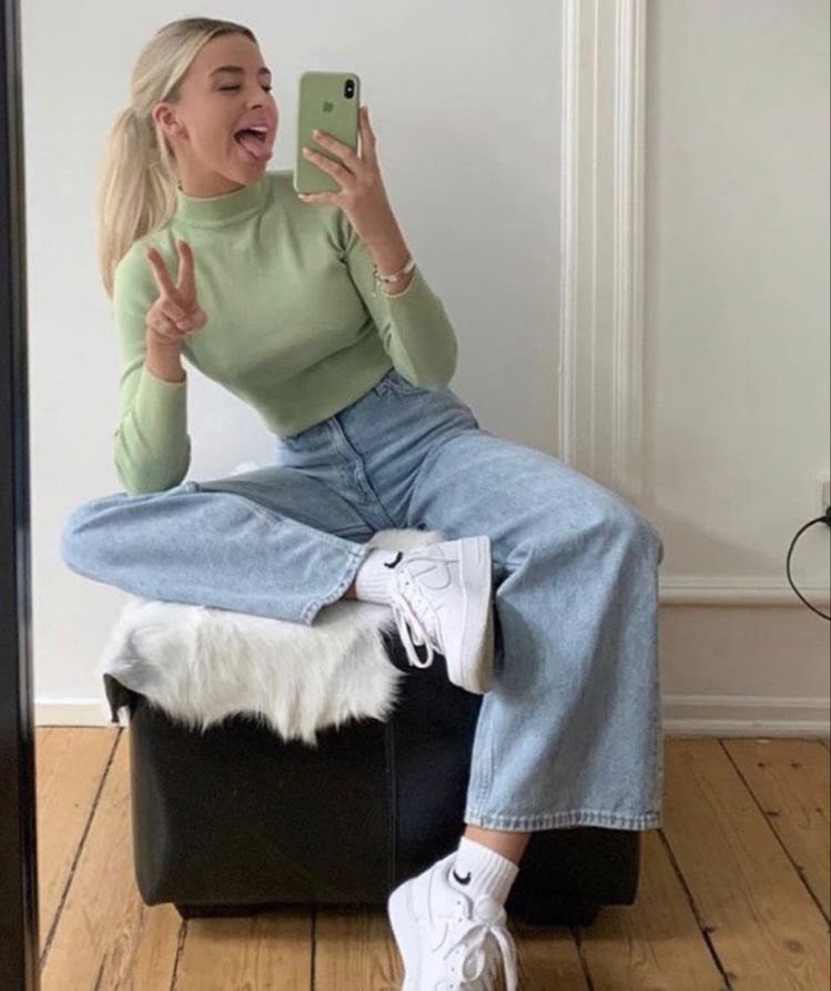 outfit quần jeans với air force 1 trắng white