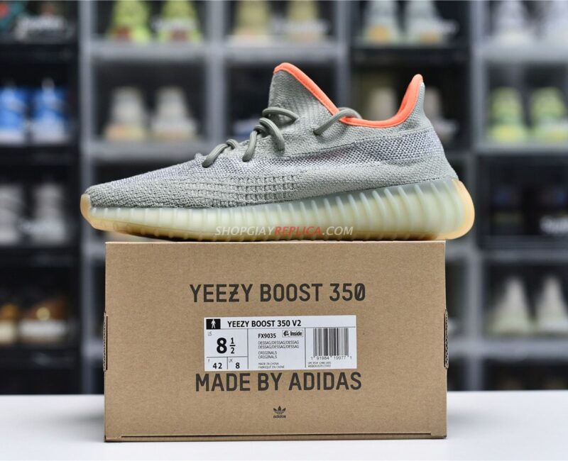 Giày và hộp Adidas Yeezy Boost 350 V2 Desert Sage rep 1:1