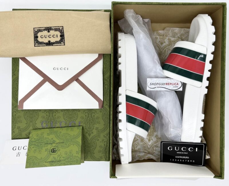 Dép Gucci Web Slide Sandal Trắng White Like Auth