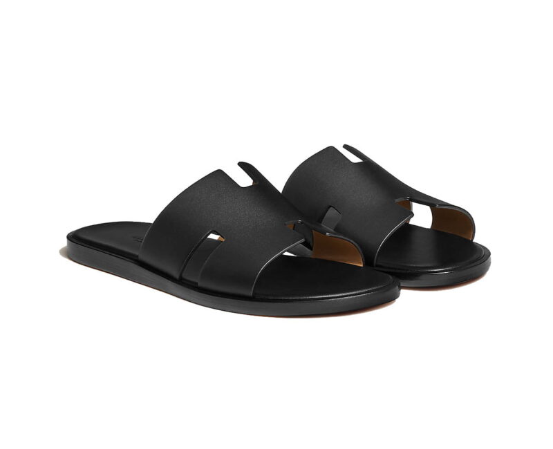 dép hermes nam full đen da trơn siêu cấp