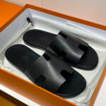 Dép chữ H Hermes Nam Full Đen Da Trơn Siêu Cấp