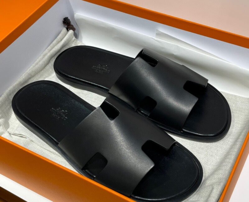 Dép chữ H Hermes Nam Full Đen Da Trơn Siêu Cấp