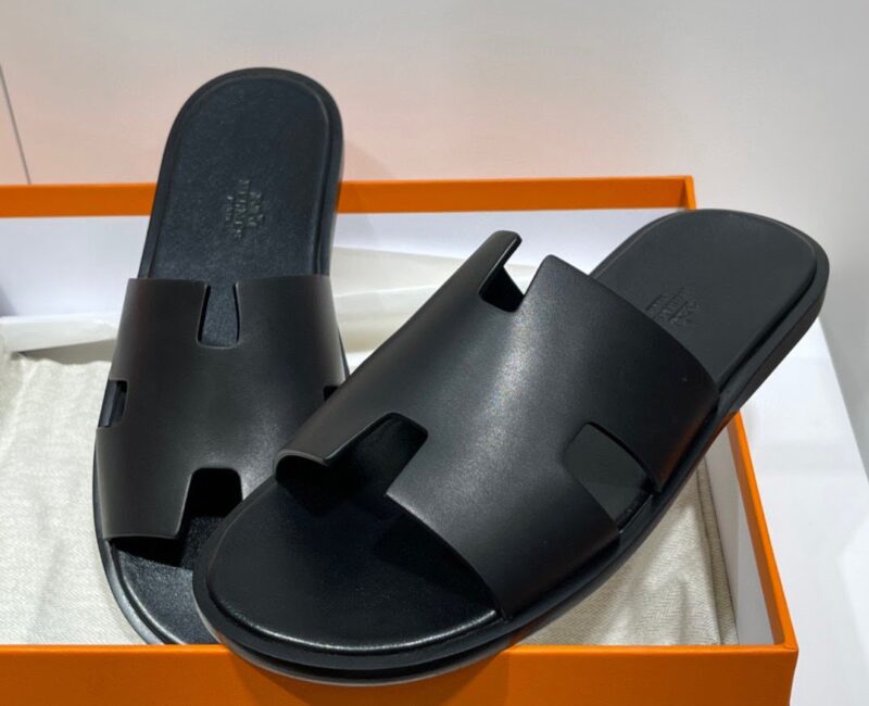 Dép Hermes Nam Full Đen Da Trơn Siêu Cấp