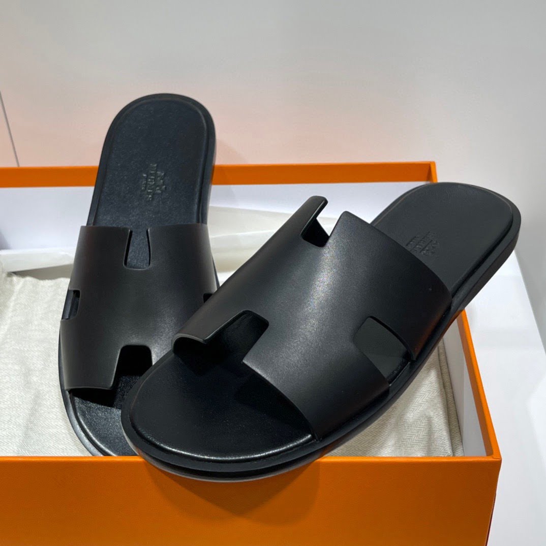 Dép Hermes Nam Full Đen Da Trơn Siêu Cấp