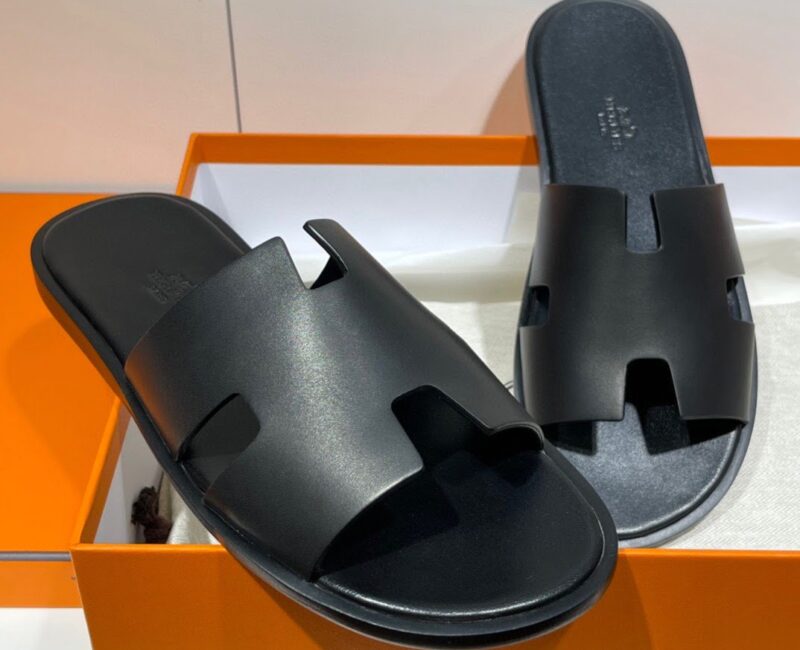 Dép Hermes Nam Full Đen Da Trơn Siêu Cấp