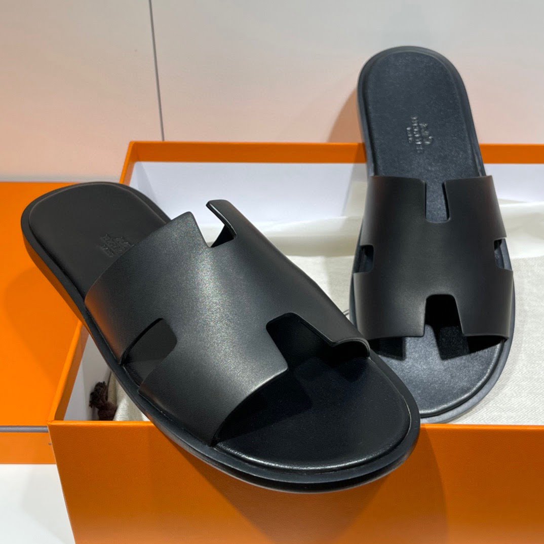 Dép Hermes Nam Full Đen Da Trơn Siêu Cấp