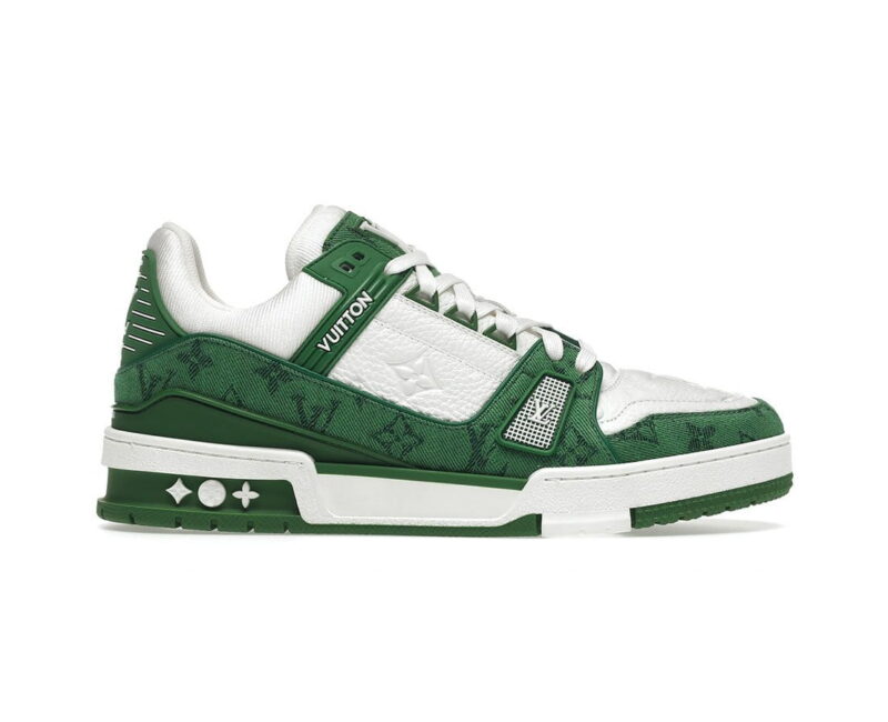 Giày Louis Vuitton LV Trainer Green Monogram Denim White siêu cấp Like Auth