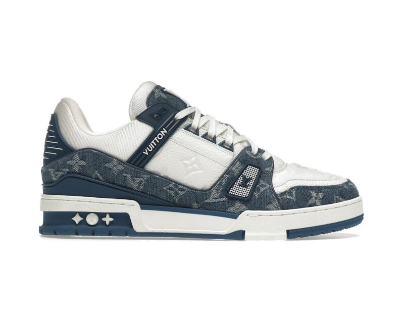 Giày Louis Vuitton LV Trainer Monogram Denim White Blue Like Auth