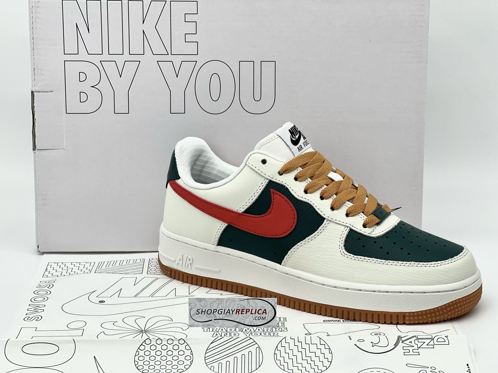 Giày Nike Air Force 1 Low ID Gucci Cream Green Red Like Auth