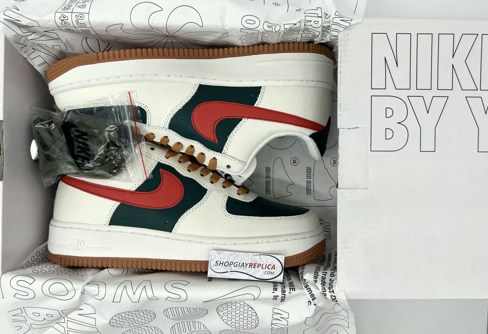 Giày Nike Air Force 1 Low ID Gucci Cream Green Red Like Auth